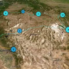 Trip Globe showing the western US with clustered stop markers.